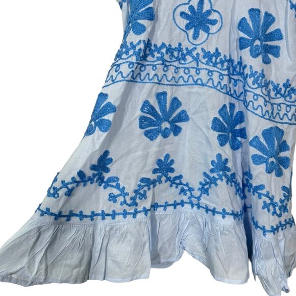 Pranella Remi Kids Slip Dress Sky Blue 4-5y Embroidered Boho Beach Ruffle Tie - Picture 4 of 6